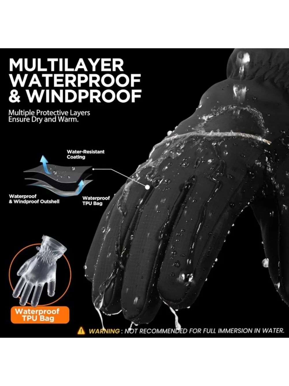 Waterproof Touchscreen Winter Gloves - Warm Thermal Snow Gloves for Cold Weather